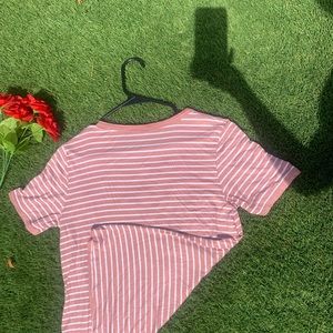 Salmon Pink and White Stripped Shirt